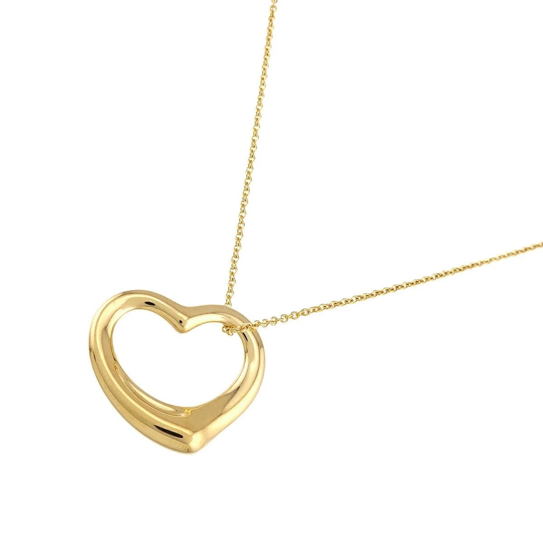 TIFFANY CO. OPEN HEART NECKLACE: TIFFANY Co. Open Heart Necklace Brand: TIFFANY Co. Type/Style: Necklace Material: 750 Yellow Gold, Color: Yellow Gold Size: internal circumference of the chain:15.7inch Top Charm(max):W 22x H19.3mm