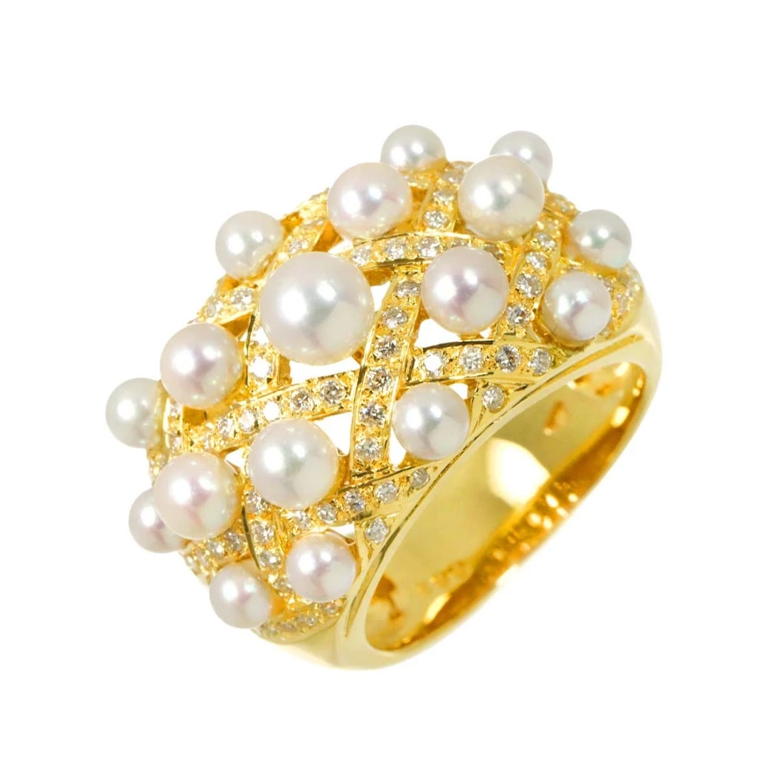 AKOYA PEARL DIAMOND RING YG 750: Akoya Pearl Diamond Ring YG 750 Brand: Unbranded Type/Style: Ring Material: 750 Yellow Gold, Color: Yellow Gold Size: 5.75-6(US) Accessories: None Accessories Notice: When purchasing pre-o
