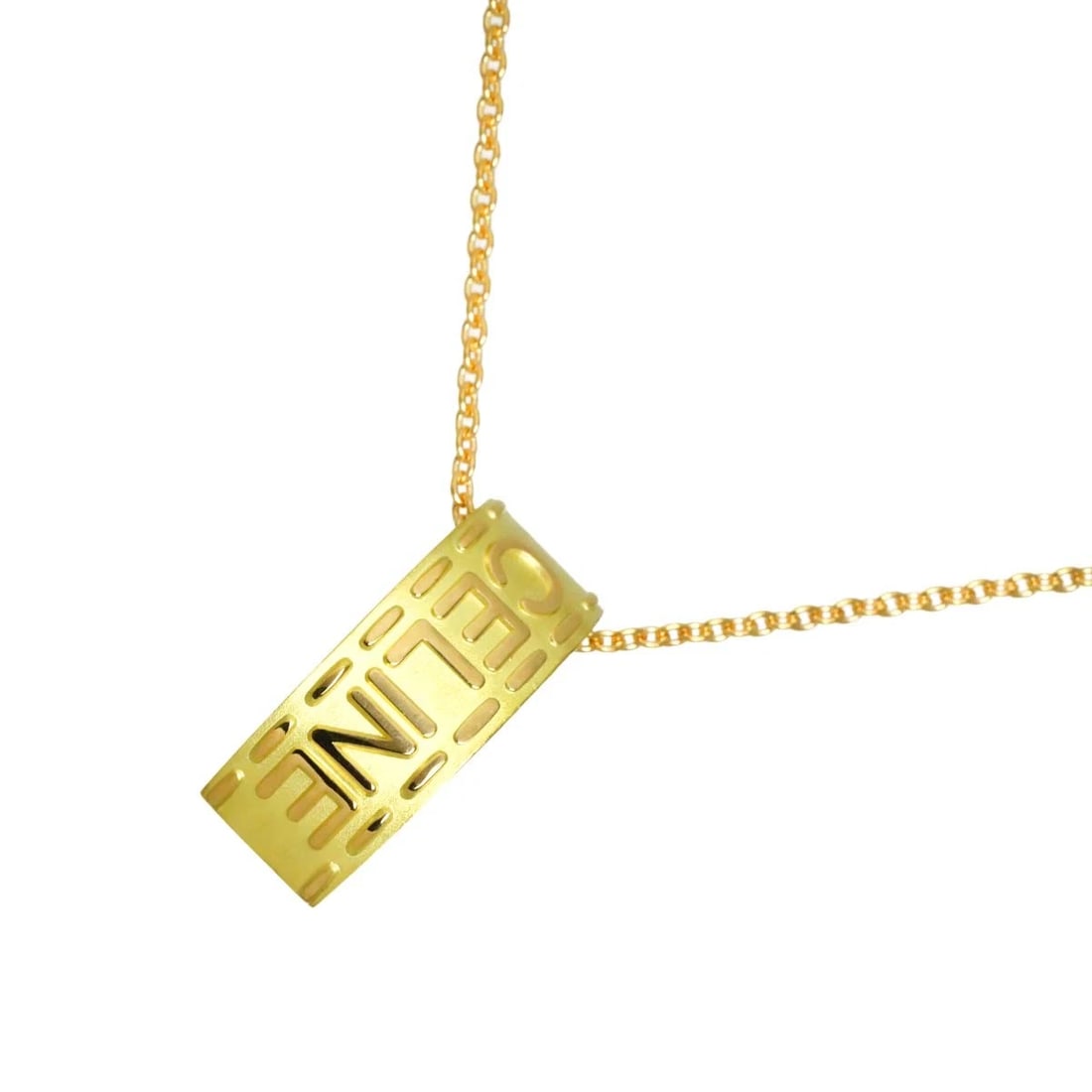 CELINE LOGO NECKLACE YELLOW GOLD 750: CELINE Logo Necklace Yellow Gold 750 Brand: CELINE Type/Style: Necklace Material: 750 Yellow Gold, Color: YellowGold Size: internal circumference of the chain:16.5nch to 15inch Top Charm(max):W 8x H 2