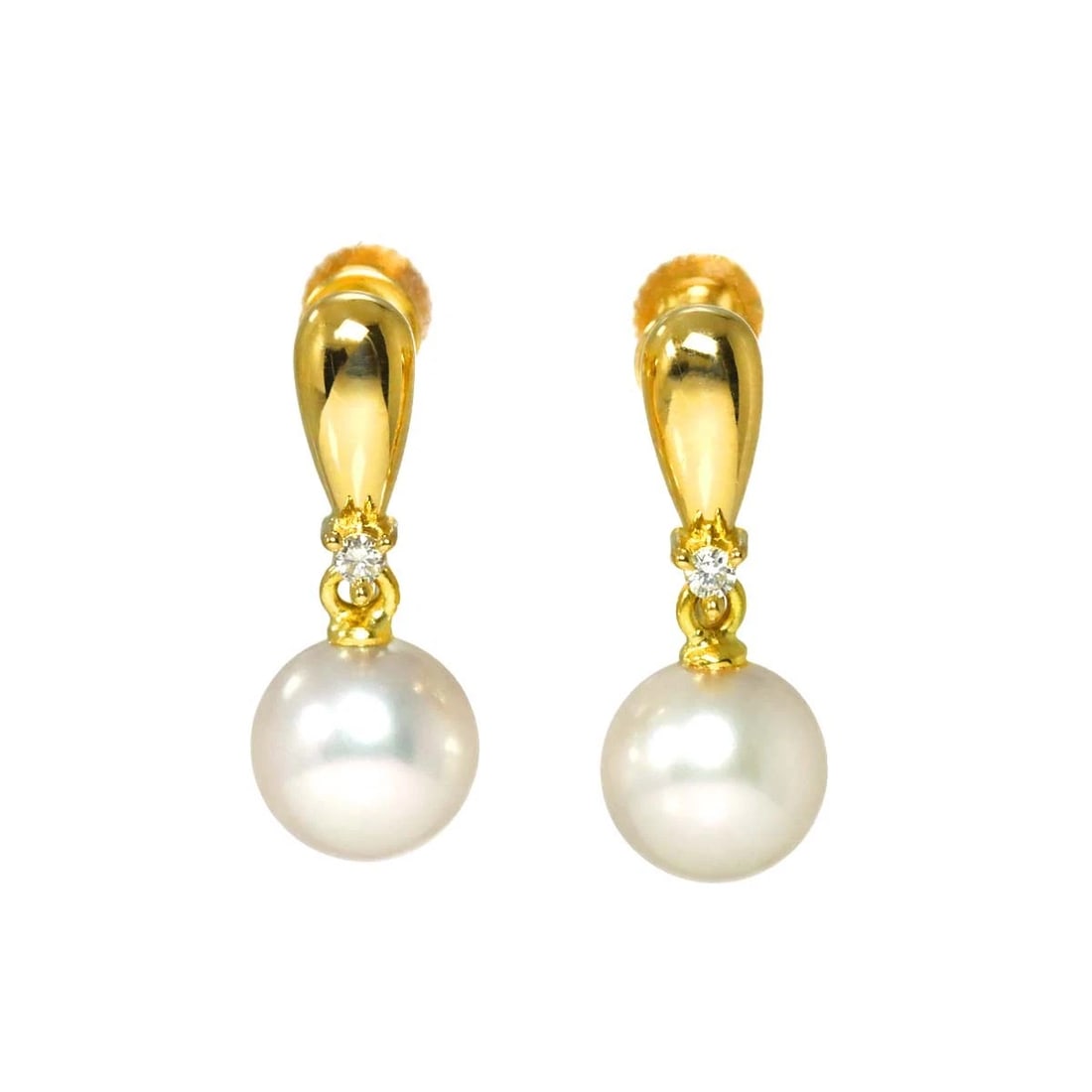 TASAKI AKOYA PEARL DIAMOND EARRINGS: TASAKI Akoya Pearl Diamond Earrings Brand: TASAKI Type/Style: Earrings Material: 750 Yellow Gold, Main Stone Natural Color: Gold Size: W6.9 x H17.3mm Accessories: None Accessories Notice: