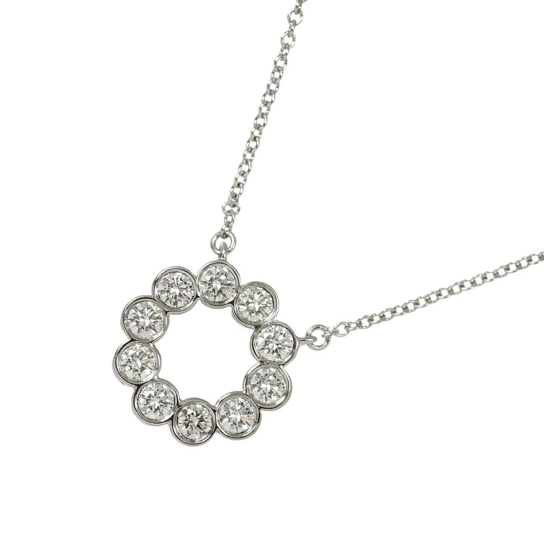 TIFFANY CO. DIAMOND NECKLACE PT: TIFFANY Co. Diamond Necklace Pt Brand: TIFFANY Co. Type/Style: Necklace Material: PT950, Main Stone Natural Color: Platinum Size: internal circumference of the chain:15.7inch Top Charm(max):W 12.5x H 