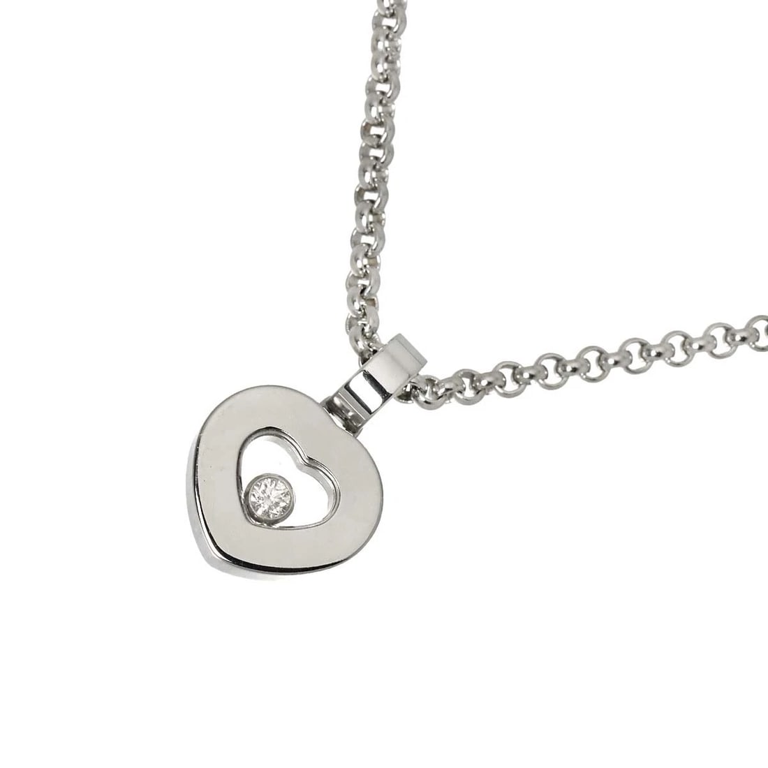 CHOPARD HAPPY DIAMOND HEART NECKLACE: Chopard Happy Diamond Heart Necklace Brand: Chopard Type/Style: Necklace Material: 750 White Gold, Main Stone Natural Color: White Gold Size: internal circumference of the chain:16.5inch Top Charm(max