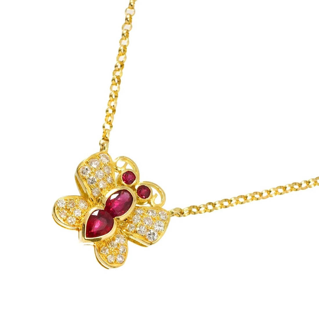 BALESTRA RUBY DIAMOND BUTTERFLY NECKLACE: Balestra Ruby Diamond Butterfly Necklace Brand: Balestra Type/Style: Necklace Material: 750 Yellow Gold, Main Stone Ruby Color: Yellow Gold Size: internal circumference of the chain: 16.1inch Top