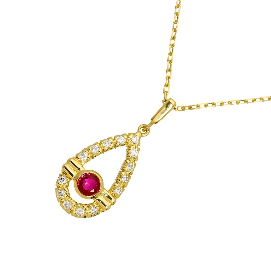 MIKIMOTO RUBY DIAMOND NECKLACE: MIKIMOTO Ruby Diamond Necklace Brand: MIKIMOTO Type/Style: Necklace Material: 750 Yellow Gold, Main Stone Ruby Color: Yellow Gold Size: internal circumference of the chain:15.7inch Top Charm:W10 x