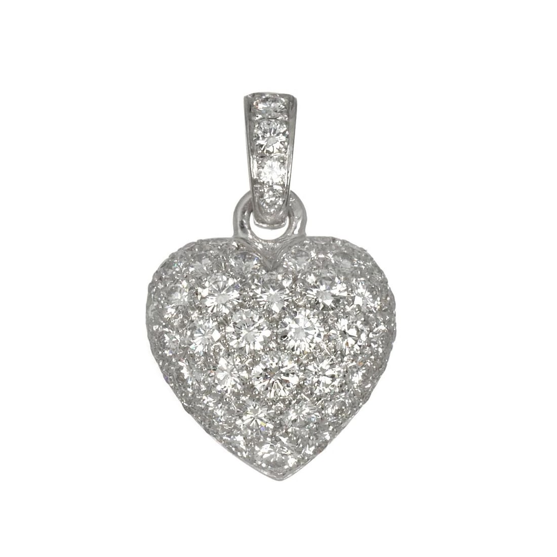 CARTIER HEART PAVE DIAMOND PENDANT TOP: Cartier Heart Pave Diamond Pendant Top Brand: Cartier Type/Style: Pendant Material: 750 White Gold, Main Stone Natural Color: White Gold Size: W13.6 x H21.5mm(full length) Thickness:6mm bail:(inside d