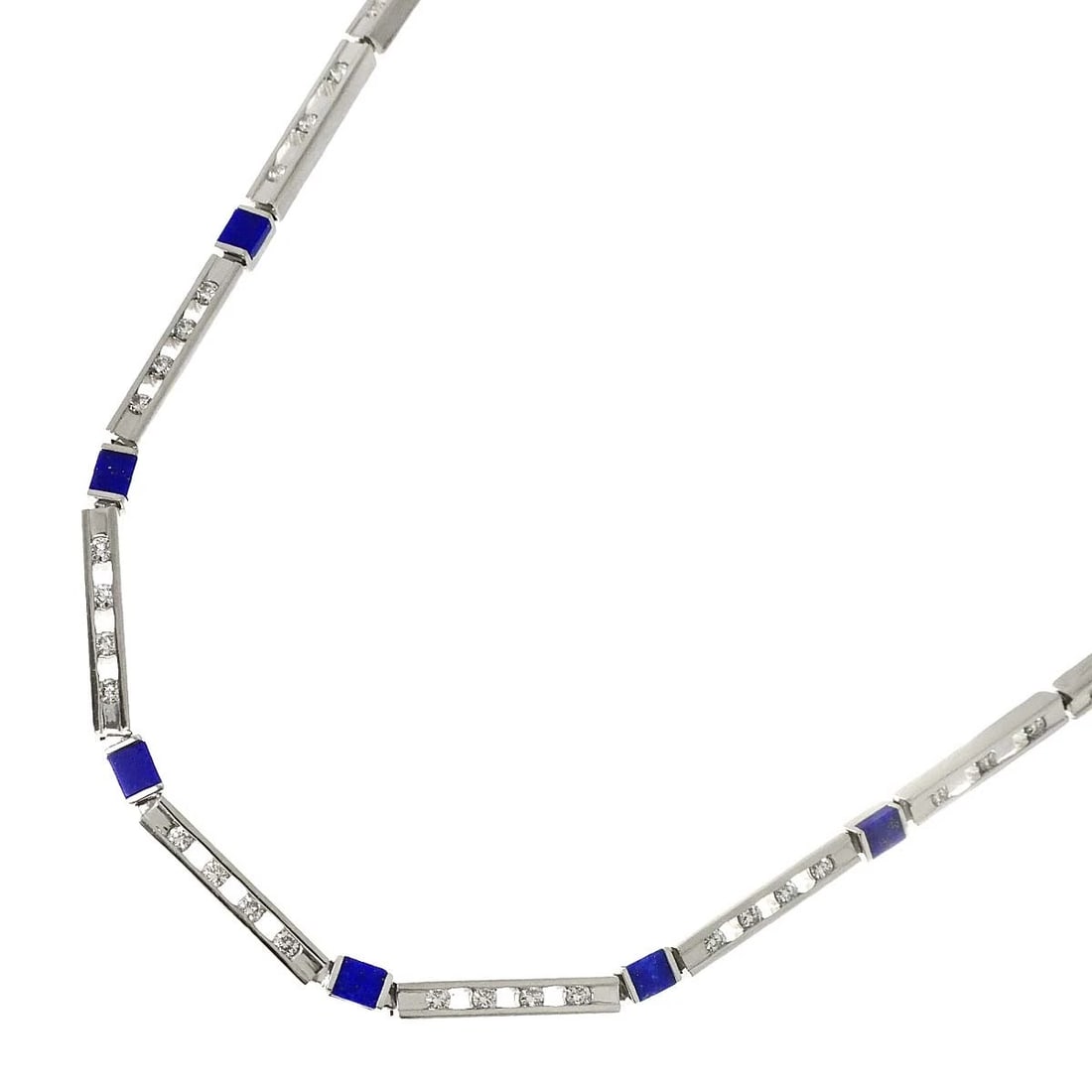 TASAKI LAPIS LAZULI DIAMOND NECKLACE: TASAKI Lapis Lazuli Diamond Necklace Brand: TASAKI Type/Style: Necklace Material: Platinum, Color: Platinum Size: internal circumference of the chain:16.1inch Chain width: 3.4mm Accessories: None