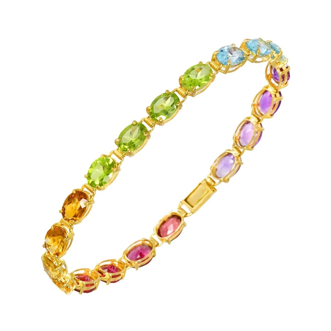 MULTI-STONE BRACELET YELLOW GOLD 750: Multi-Stone Bracelet Yellow Gold 750 Brand: Unbranded Type/Style: Bracelet Material: 750 Yellow Gold, Color: Yellow Gold Size: Length:apporox.6.9inchWidth:5.1mm Accessories: None Accessories Notice: