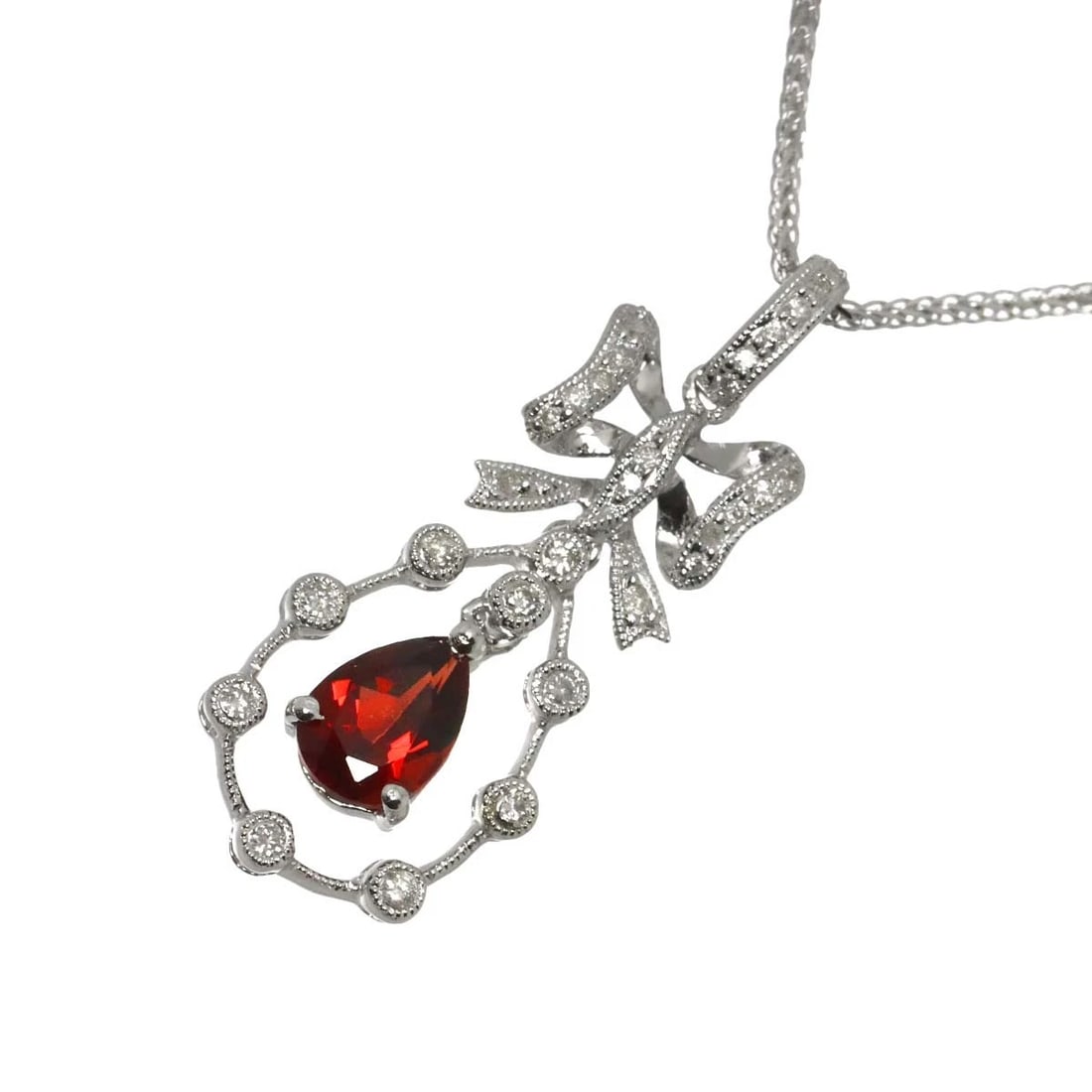 GARNET DIAMOND NECKLACE WHITE GOLD 750: Garnet Diamond Necklace White Gold 750 Brand: Unbranded Type/Style: Necklace Material: 750 White Gold, Color: White Gold Size: internal circumference of the chain:17.7inch (Adjustable) Top Charm(max):