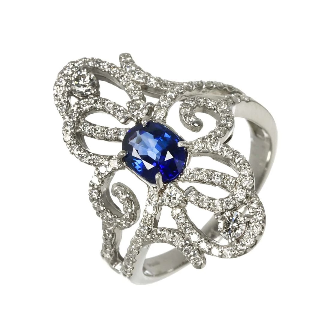 SAPPHIRE DIAMOND RING PLATINUM: Sapphire Diamond Ring Platinum Brand: Unbranded Type/Style: Ring Material: Pt900, Main Stone Sapphire Color: Platinum Size: 6-6.25(US) Accessories: None Accessories Notice: When purchasing pre-owned