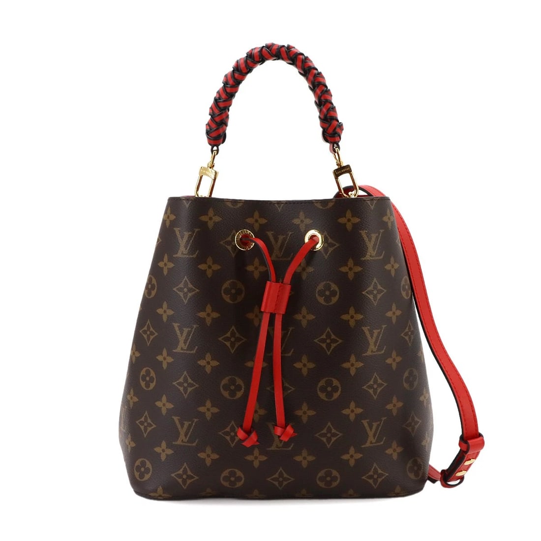 LOUIS VUITTON MONOGRAM NEONOE HAND SHOULDER BAG: LOUIS VUITTON Monogram NeoNoe Hand Shoulder Bag Brand: LOUIS VUITTON Type/Style: Hand Bag / Shoulder Bag Material: Monogram Canvas , Leather Color: Monogram , Coquelicot Size: W 10.04 inch, H 9.84 inc