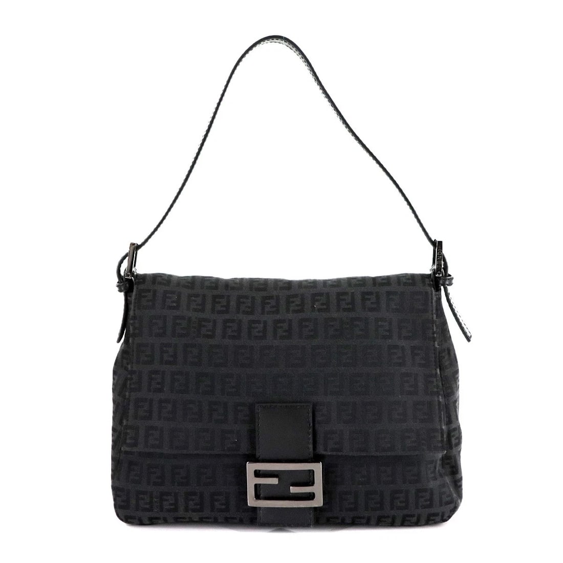 FENDI ZUCCHINO MAMMA BAGUETTE SHOULDER BAG: FENDI Zucchino Mamma Baguette Shoulder Bag Brand: FENDI Type/Style: Shoulder Bag Material: Canvas , Leather Color: Black Size: W 10.63 inch, H 8.46 inch, D 4.33 inch Accessories: None Acce