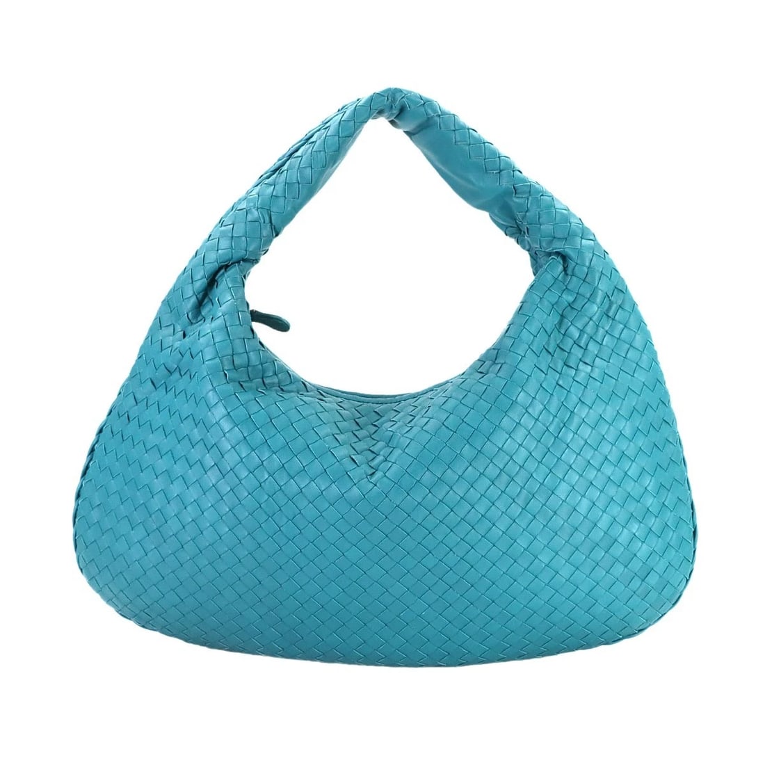 BOTTEGA VENETA INTRECCIATO HOBO SHOULDER BAG: BOTTEGA VENETA Intrecciato Hobo Shoulder Bag Brand: BOTTEGA VENETA Type/Style: Shoulder Bag Material: Leather Color: Blue Size: W 19.29 inch, H 11.02 inch, D 1.18 inch Accessories: None Ac