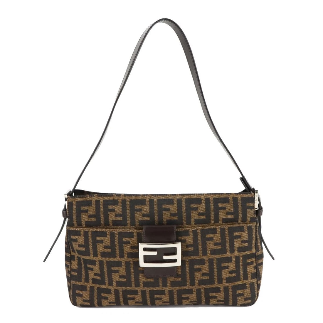 FENDI ZUCCA SHOULDER BAG CANVAS LEATHER BROWN BLACK: FENDI Zucca Shoulder Bag Canvas Leather Brown Black Brand: FENDI Type/Style: Shoulder Bag Material: Canvas , Leather Color: Brown , Black Size: W 11.22 inch, H 6.69 inch, D 3.54 inch Accessories: