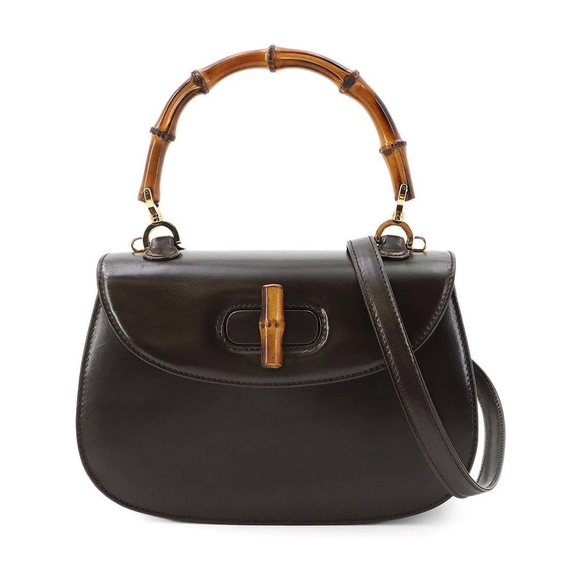 GUCCI BAMBOO 2WAY HAND SHOULDER BAG: GUCCI Bamboo 2way Hand Shoulder Bag Brand: GUCCI Type/Style: Hand Bag / Shoulder Bag Material: Leather Color: Brown Size: W 8.66 inch, H 6.10 inch, D 2.76 inch Accessories: None Accessorie