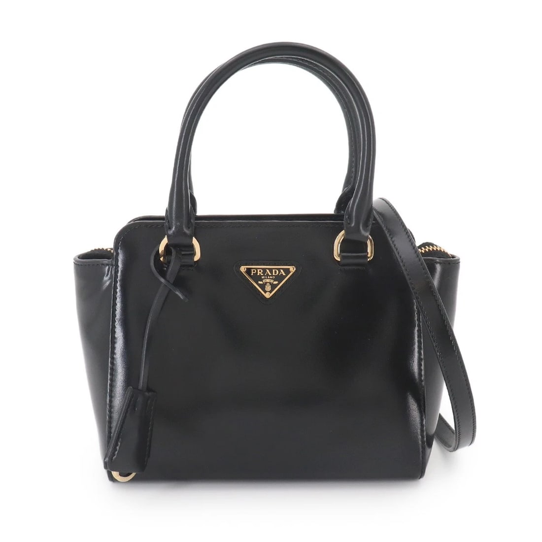 PRADA 2WAY HAND SHOULDER BAG LEATHER NERO BLACK: PRADA 2way Hand Shoulder Bag Leather Nero Black Brand: PRADA Type/Style: Hand Bag / Shoulder Bag Material: Leather Color: Nero Size: W 7.09 inch, H 5.71 inch, D 3.54 inch Accessories: None