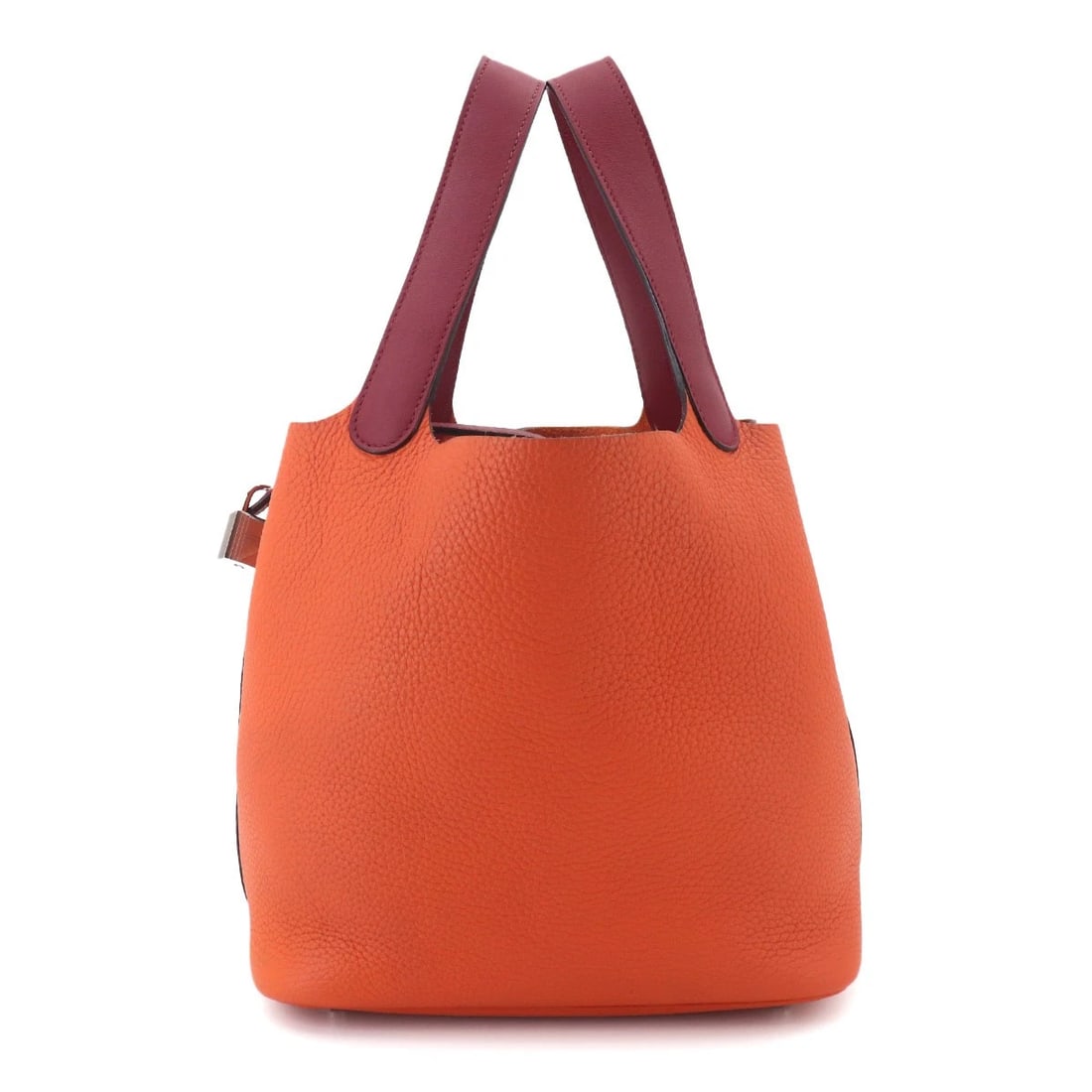 HERMES PICOTIN LOCK TOUCH MM HAND BAG: HERMES Picotin Lock Touch MM Hand Bag Brand: HERMES Type/Style: Hand Bag Material: Taurillon Clemence , Veau Swift Color: Rouge Grenat , Orange Size: W 8.66 inch, H 8.27 inch, D 6.89 inch Accessor