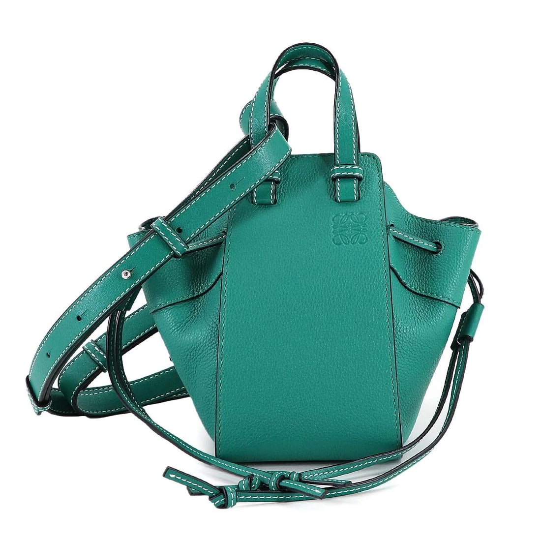 LOEWE HAMMOCK DRAWSTRING MINI HAND SHOULDER BAG: LOEWE Hammock Drawstring Mini Hand Shoulder Bag Brand: Hammock Type/Style: Hand Bag / Shoulder Bag Material: Leather Color: Green Size: W 4.13 inch, H 7.48 inch, D 6.30 inch Accessories: None
