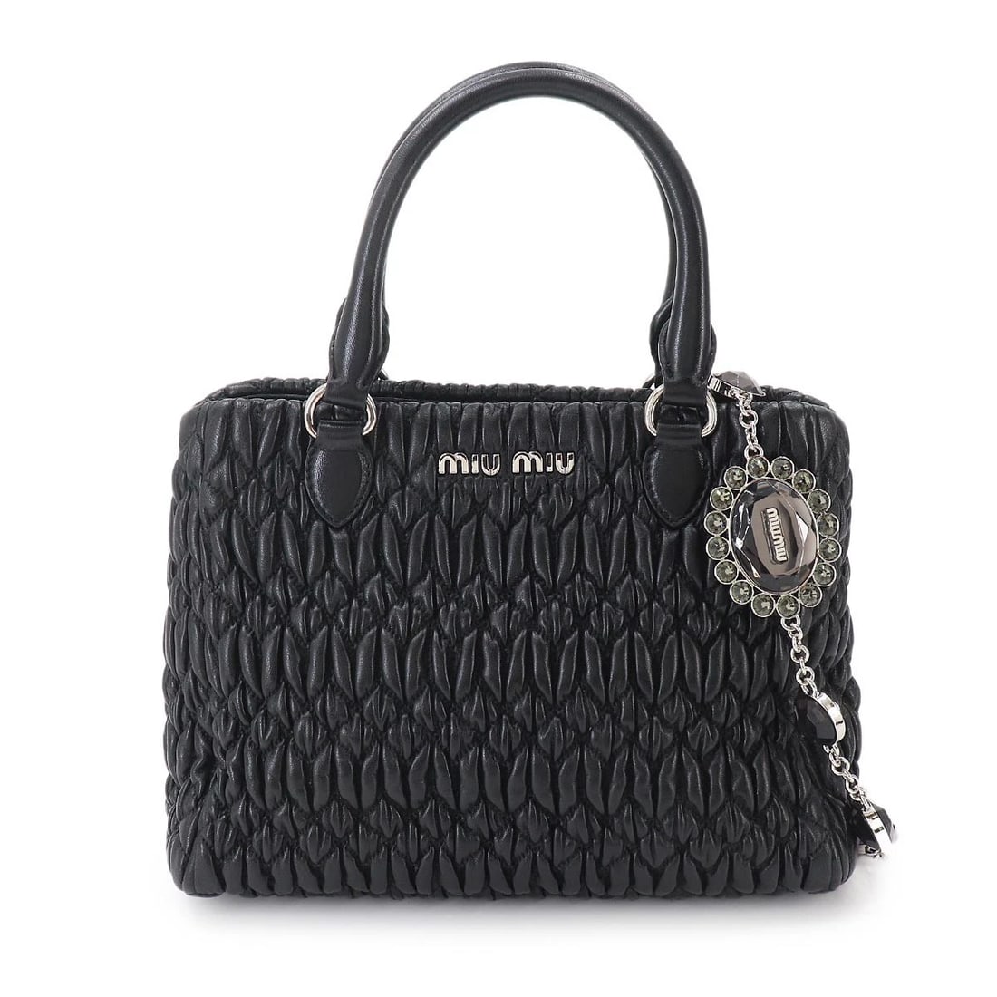 MIUMIU MATELASSE HAND CHAIN SHOULDER BAG LEATHER BLACK: MIUMIU Matelasse Hand Chain Shoulder Bag Leather Black Brand: MIUMIU Type/Style: Hand Bag / Shoulder Bag Material: Leather Color: Black Size: W 10.04 inch, H 7.28 inch, D 5.12 inch Accessories: No