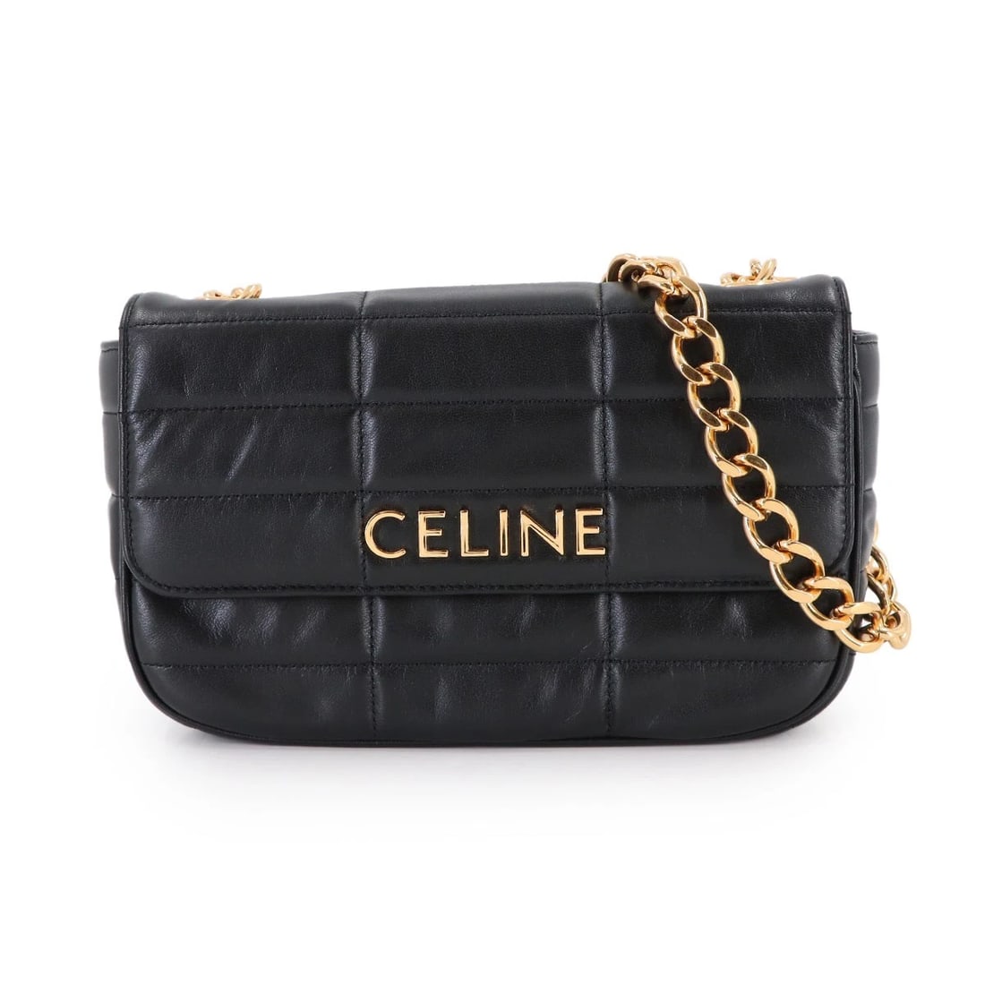 CELINE CHAIN SHOULDER BAG MATELASSE LEATHER BLACK: CELINE Chain Shoulder Bag Matelasse Leather Black Brand: CELINE Type/Style: Shoulder Bag Material: Leather Color: Black Size: W 9.06 inch, H 5.51 inch, D 1.97 inch Accessories: None Access