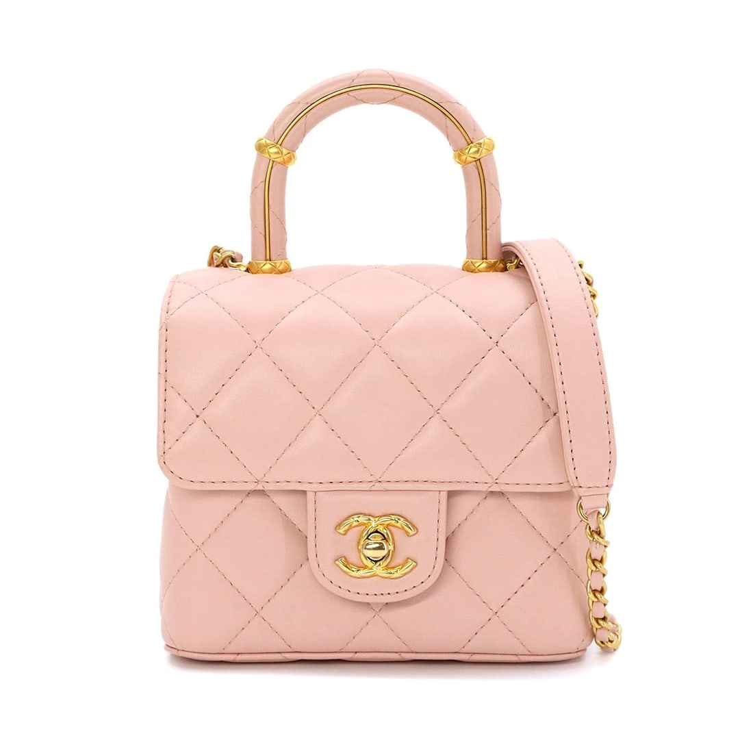 CHANEL MATELASSE HAND CHAIN SHOULDER BAG: CHANEL Matelasse Hand Chain Shoulder Bag Brand: CHANEL Type/Style: Shoulder Bag / Hand Bag Material: Leather Color: Pink Size: W 6.10 inch, H 5.31 inch, D 2.76 inch Accessories: None Accessories