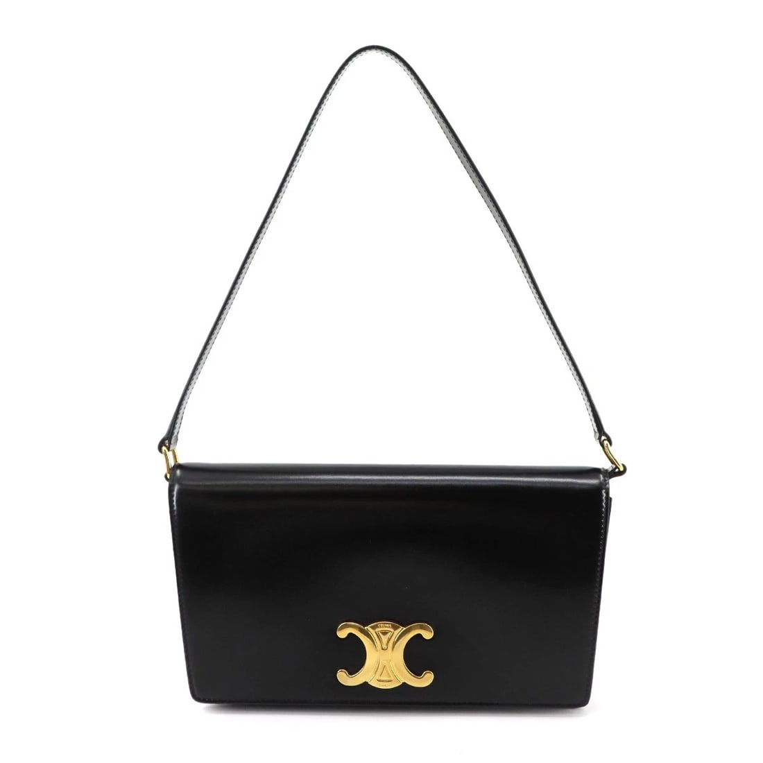 CELINE TRIOMPHE TRAPEZE SHOULDER CLUTCH BAG: CELINE Triomphe Trapeze Shoulder Clutch Bag Brand: CELINE Type/Style: Shoulder Bag / Clutch Bag Material: Leather Color: Black Size: W 9.45 inch, H 5.51 inch, D 1.38 inch Accessories: None