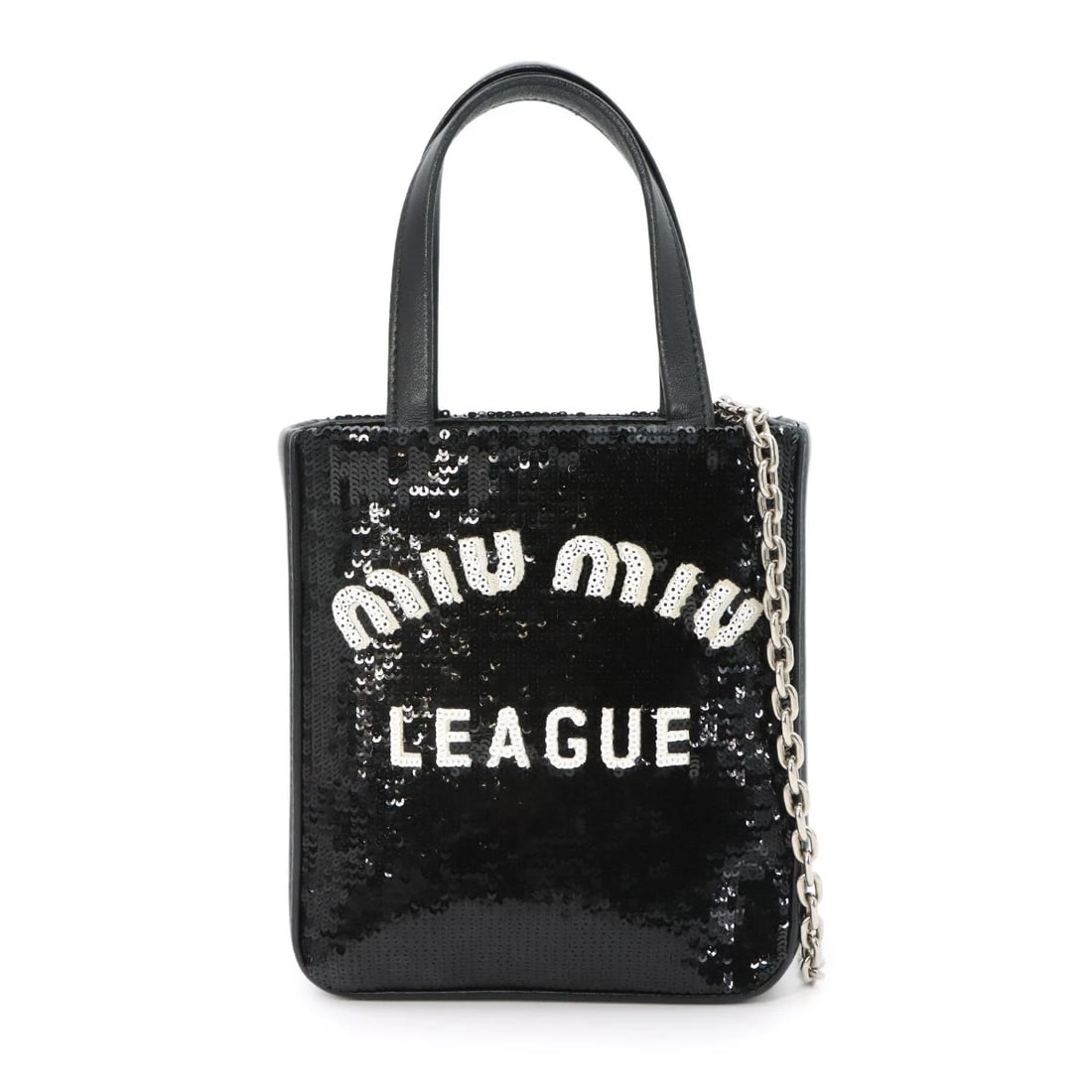 MIUMIU HAND CHAIN SHOULDER BAG SEQUINS LEATHER BLACK (1 of 4)