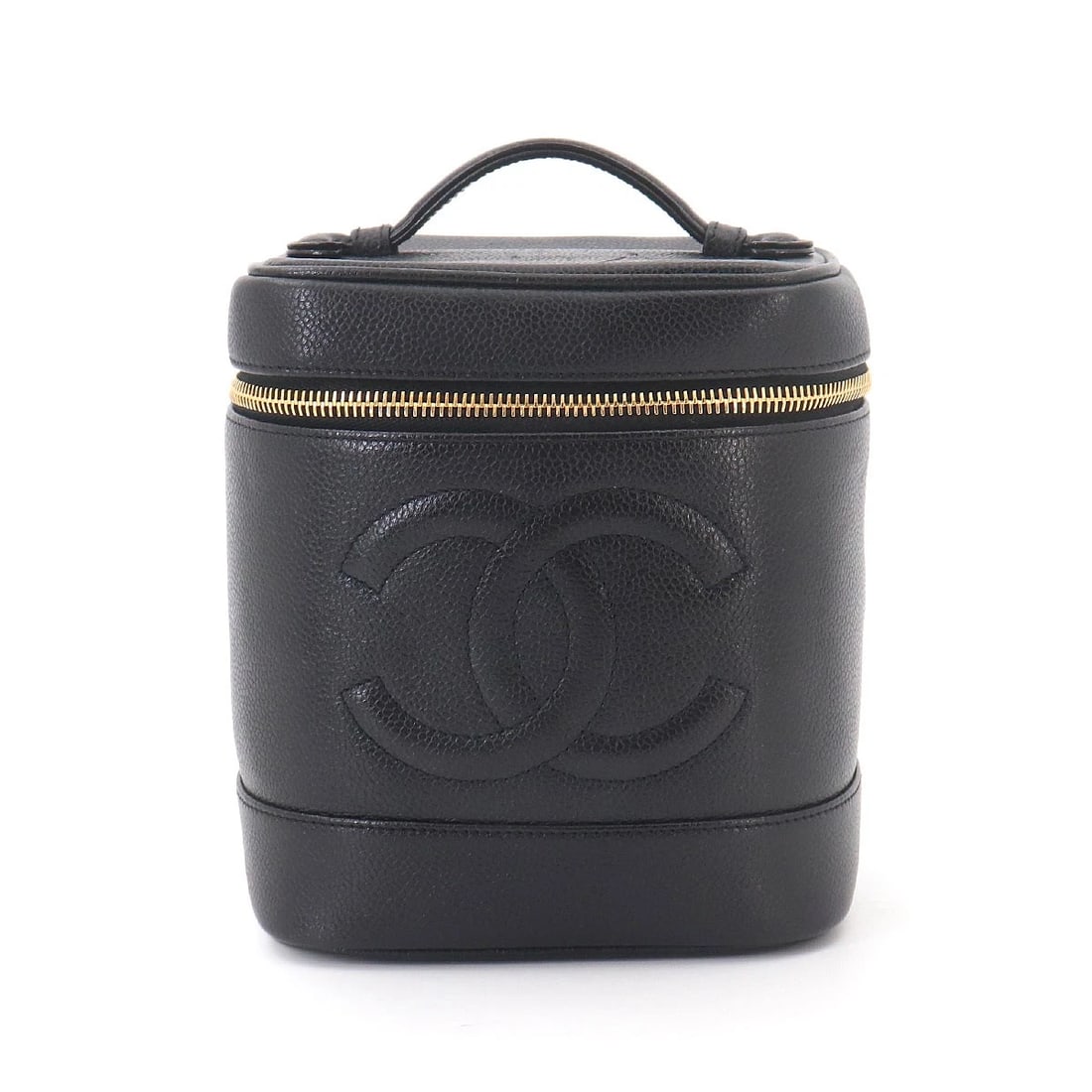 CHANEL VANITY HAND BAG LEATHER BLACK: CHANEL Vanity Hand Bag Leather Black Brand: CHANEL Type/Style: Hand Bag Material: Leather Color: Black Size: W 5.91 inch, H 6.50 inch, D 4.92 inch Accessories: None Accessories Notice: When