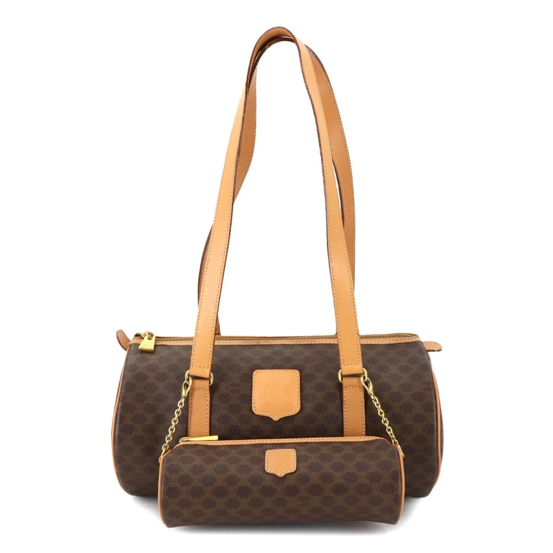 CELINE MACADAM BOSTON HAND BAG PVC LEATHER BROWN: CELINE Macadam Boston Hand Bag PVC Leather Brown Brand: CELINE Type/Style: Hand Bag Material: PVC , Leather Color: Brown Size: W 11.81 inch, H 5.91 inch, D 5.91 inch Accessories: None Acce