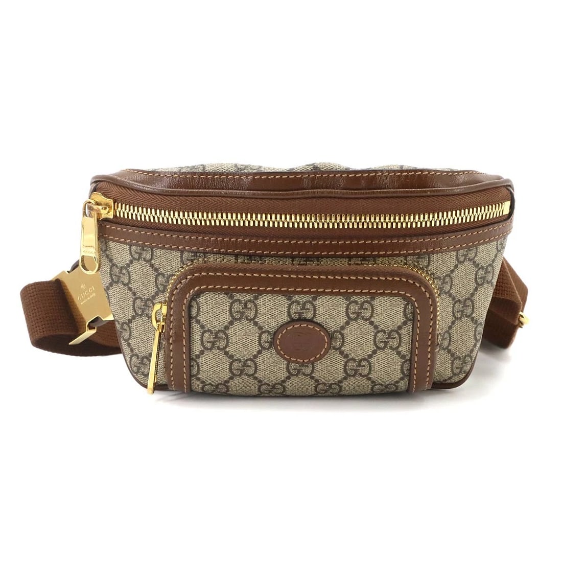 GUCCI INTERLOCKING G BELT BAG GG SUPREME LEATHER: GUCCI Interlocking G Belt Bag GG Supreme Leather Brand: GUCCI Type/Style: Belt Bag Material: GG Supreme Canvas , Leather Color: Beige , Brown Size: W 7.09 inch, H 5.31 inch, D 1.57 inch Accessorie