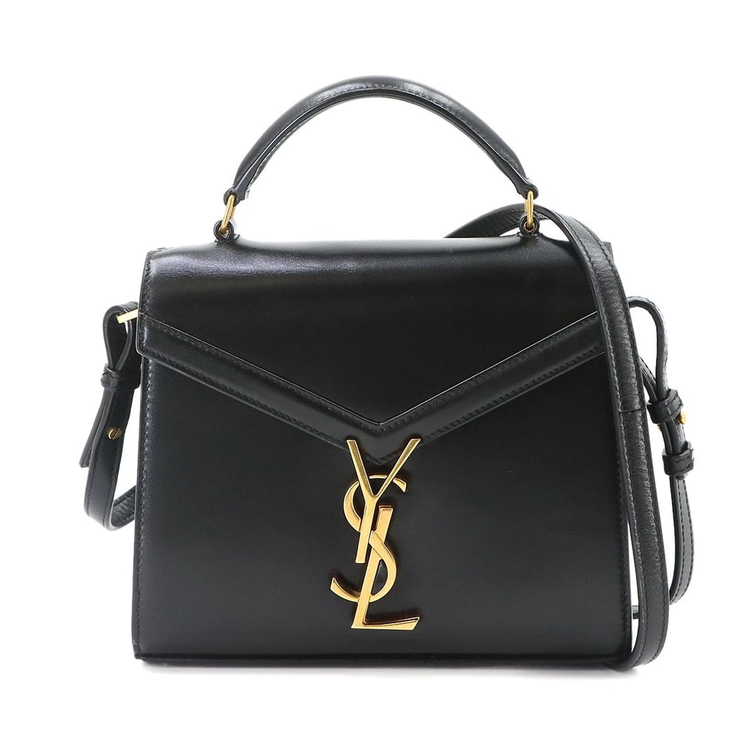 SAINT LAURENT CASSANDRA TOP HANDLE MINI HAND SHOULDER BAG: SAINT LAURENT Cassandra Top handle Mini Hand Shoulder Bag Brand: SAINT LAURENT Type/Style: Hand Bag / Shoulder Bag Material: Leather Color: Black Size: W 7.87 inch, H 6.69 inch, D 2.95 inch Access