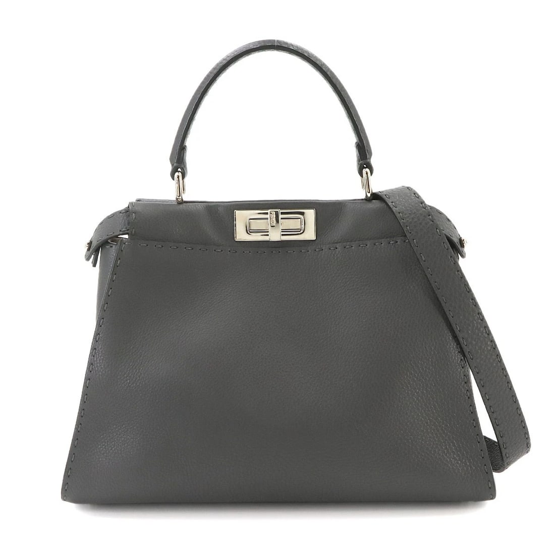 FENDI SELERIA PEEKABOO REGULAR 2WAY HAND BAG: FENDI Seleria Peekaboo Regular 2way Hand Bag Brand: FENDI Type/Style: Hand Bag / Shoulder Bag Material: Leather Color: Gray Size: W 13.39 inch, H 9.65 inch, D 5.12 inch Accessories: None A