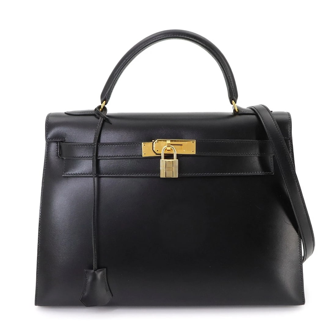 HERMES KELLY 32 BOX CALF BLACK HAND BAG: HERMES Kelly 32 Box calf Black Hand Bag Brand: HERMES Type/Style: Hand Bag / Shoulder Bag Material: Box calf Color: Black Size: W 12.80 inch, H 8.86 inch, D 4.53 inch Accessories: None Acc