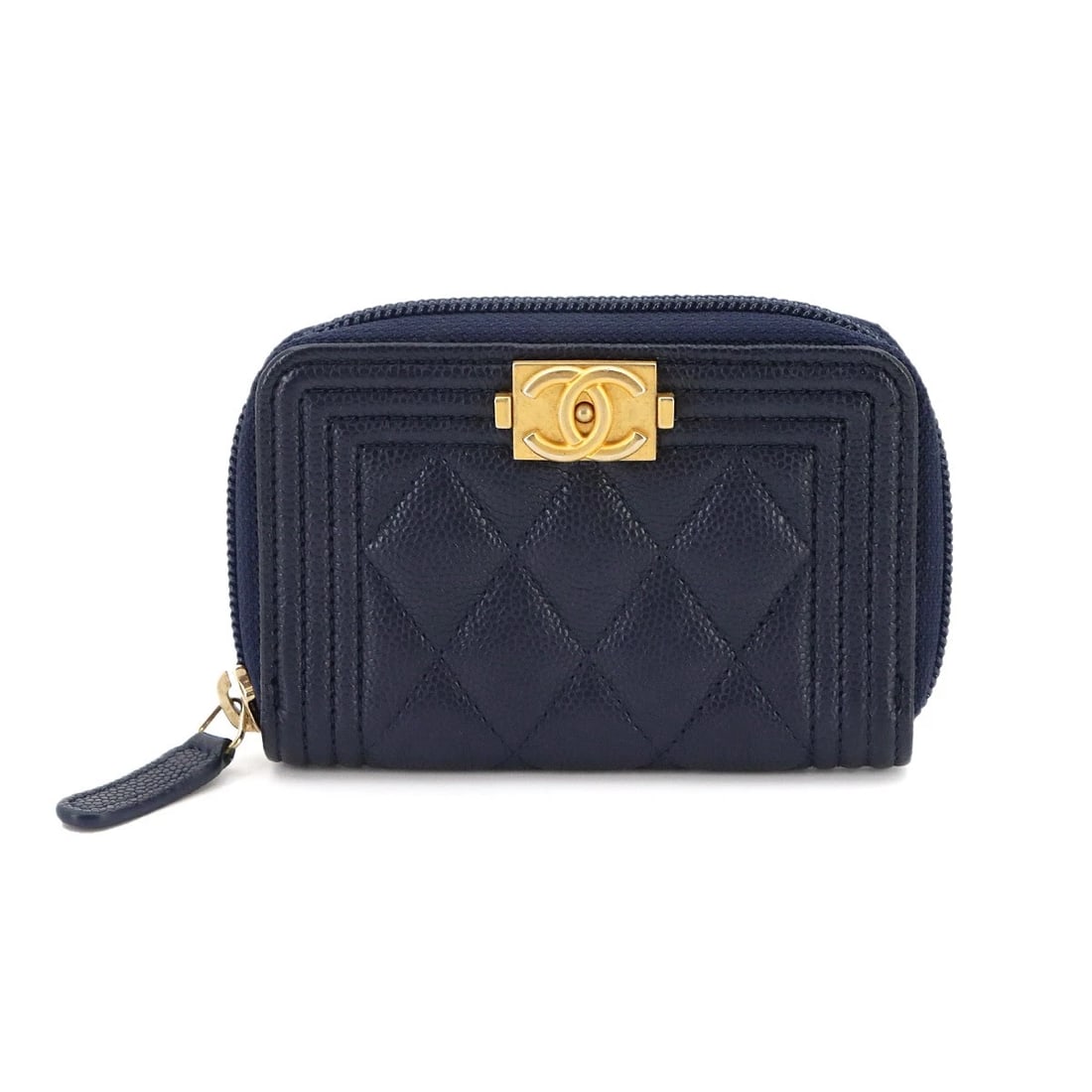 CHANEL BOY CHANEL ZIPPED COIN PURSE LEATHER NAVY (1 of 4)