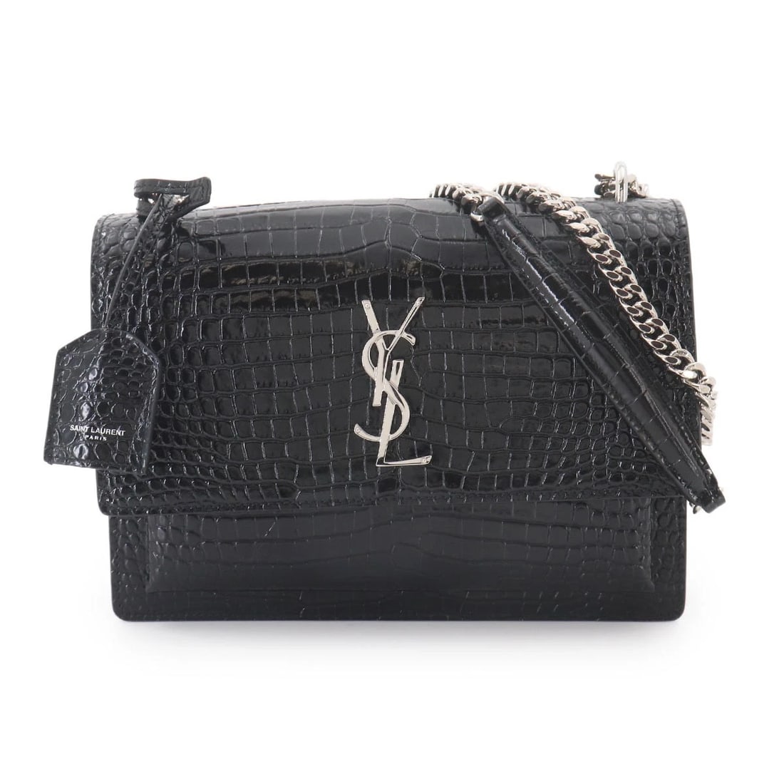 SAINT LAURENT SUNSET MEDIUM CHAIN SHOULDER BAG: SAINT LAURENT Sunset Medium Chain Shoulder Bag Brand: SAINT LAURENT PARIS Type/Style: Shoulder Bag Material: Leather Color: Black Size: W 8.66 inch, H 6.30 inch, D 2.17 inch Accessories: None