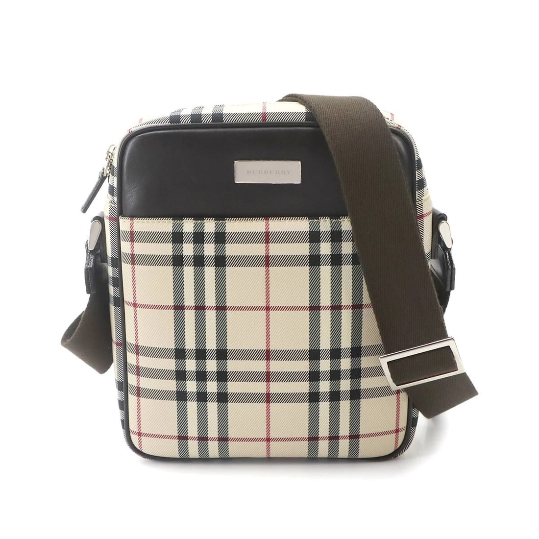 BURBERRY PLAID SHOULDER BAG CANVAS LEATHER: BURBERRY Plaid Shoulder Bag Canvas Leather Brand: BURBERRY Type/Style: Shoulder Bag Material: Canvas , Leather Color: Beige , Brown Size: W 7.28 inch, H 8.66 inch, D 2.56 inch Accessories: None