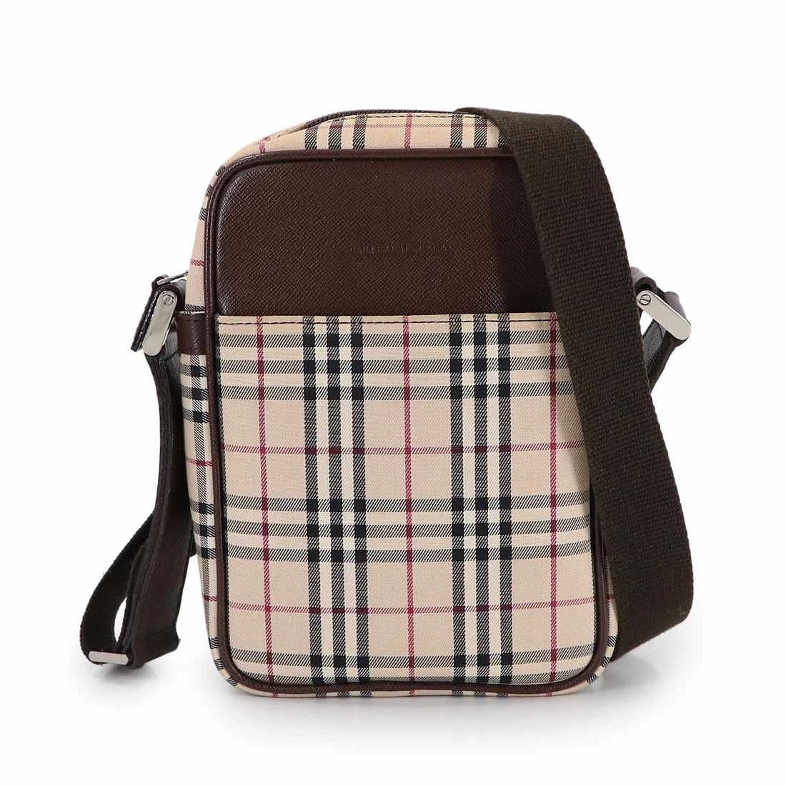 BURBERRY PLAID SHOULDER BAG CANVAS LEATHER BEIGE BROWN: BURBERRY Plaid Shoulder Bag Canvas Leather Beige Brown Brand: BURBERRY Type/Style: Shoulder Bag Material: Canvas , Leather Color: Beige , Brown Size: W 5.91 inch, H 7.87 inch, D 2.36 inch Accessor
