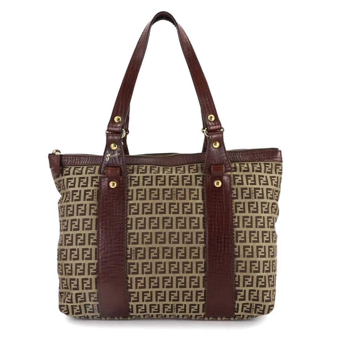 FENDI ZUCCHINO TOTE BAG CANVAS LEATHER BEIGE BROWN: FENDI Zucchino Tote Bag Canvas Leather Beige Brown Brand: FENDI Type/Style: Tote Bag Material: Canvas , Leather Color: Beige , Brown Size: W 12.80 inch, H 10.63 inch, D 4.13 inch Accessories: None