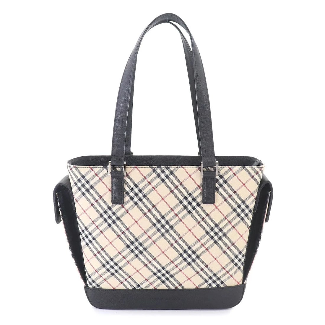 BURBERRY PLAID HAND BAG CANVAS LEATHER BEIGE BLACK: BURBERRY Plaid Hand Bag Canvas Leather Beige Black Brand: BURBERRY Type/Style: Hand Bag Material: Canvas , Leather Color: Beige , Black Size: W 9.45 inch, H 8.66 inch, D 3.54 inch Accessories: Non