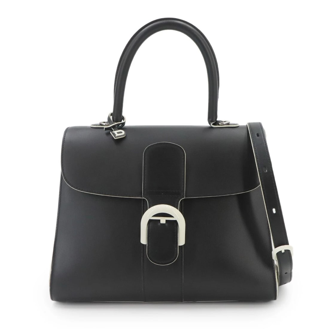DELVAUX BRILLANT MM HAND SHOULDER BAG: DELVAUx Brillant MM Hand Shoulder Bag Brand: DELVAUx Type/Style: Hand Bag / Shoulder Bag Material: Leather Color: Black , White Size: W 11.22 inch, H 9.06 inch, D 5.51 inch Accessories: None <