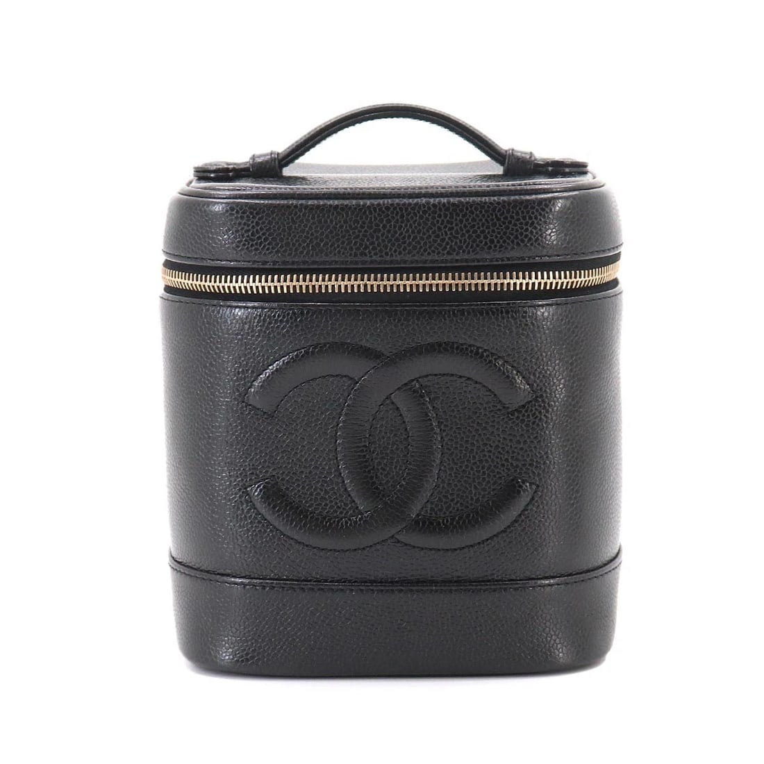 CHANEL VANITY HAND BAG LEATHER BLACK: CHANEL Vanity Hand Bag Leather Black Brand: CHANEL Type/Style: Hand Bag Material: Leather Color: Black Size: W 5.91 inch, H 6.69 inch, D 4.92 inch Accessories: None Accessories Notice: Whe