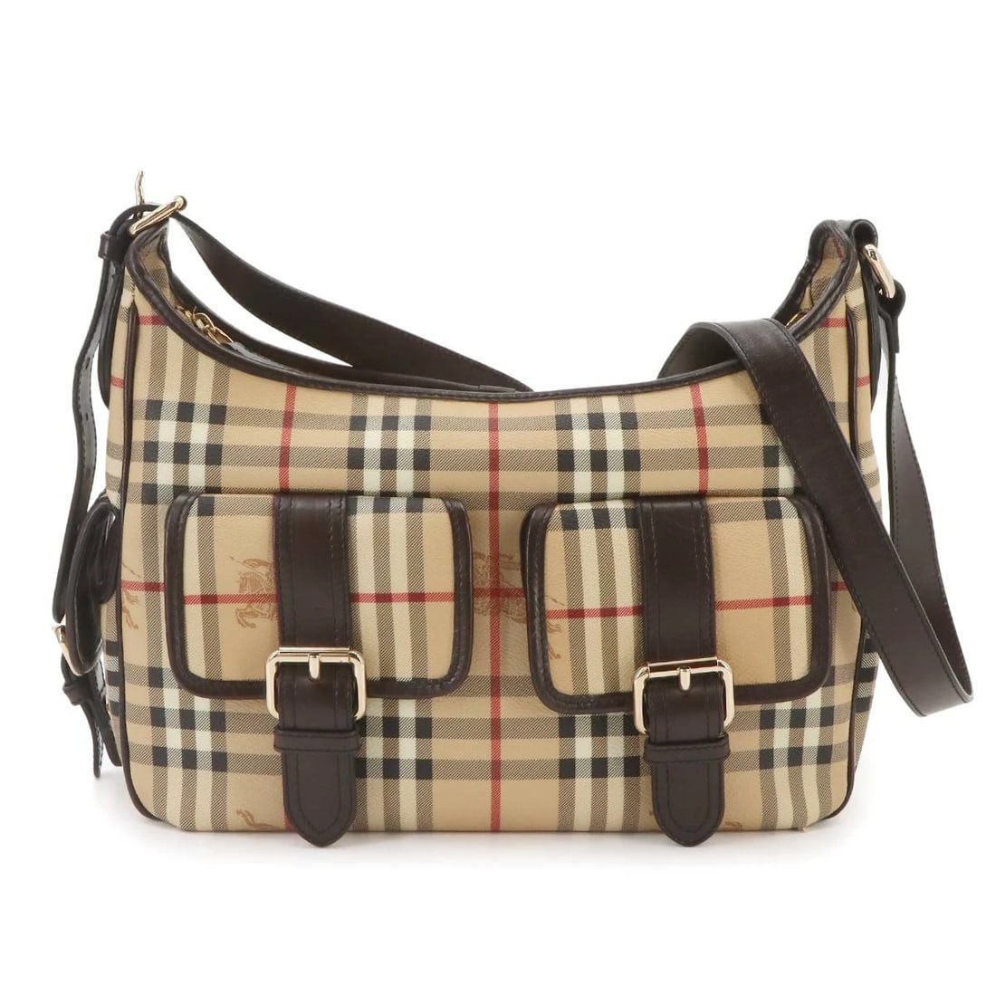 BURBERRY PLAID SHOULDER BAG PVC LEATHER BEIGE BROWN: BURBERRY Plaid Shoulder Bag PVC Leather Beige Brown Brand: BURBERRY Type/Style: Shoulder Bag Material: PVC , Leather Color: Beige , Brown Size: W 11.81 inch, H 9.45 inch, D 4.53 inch Accessories: