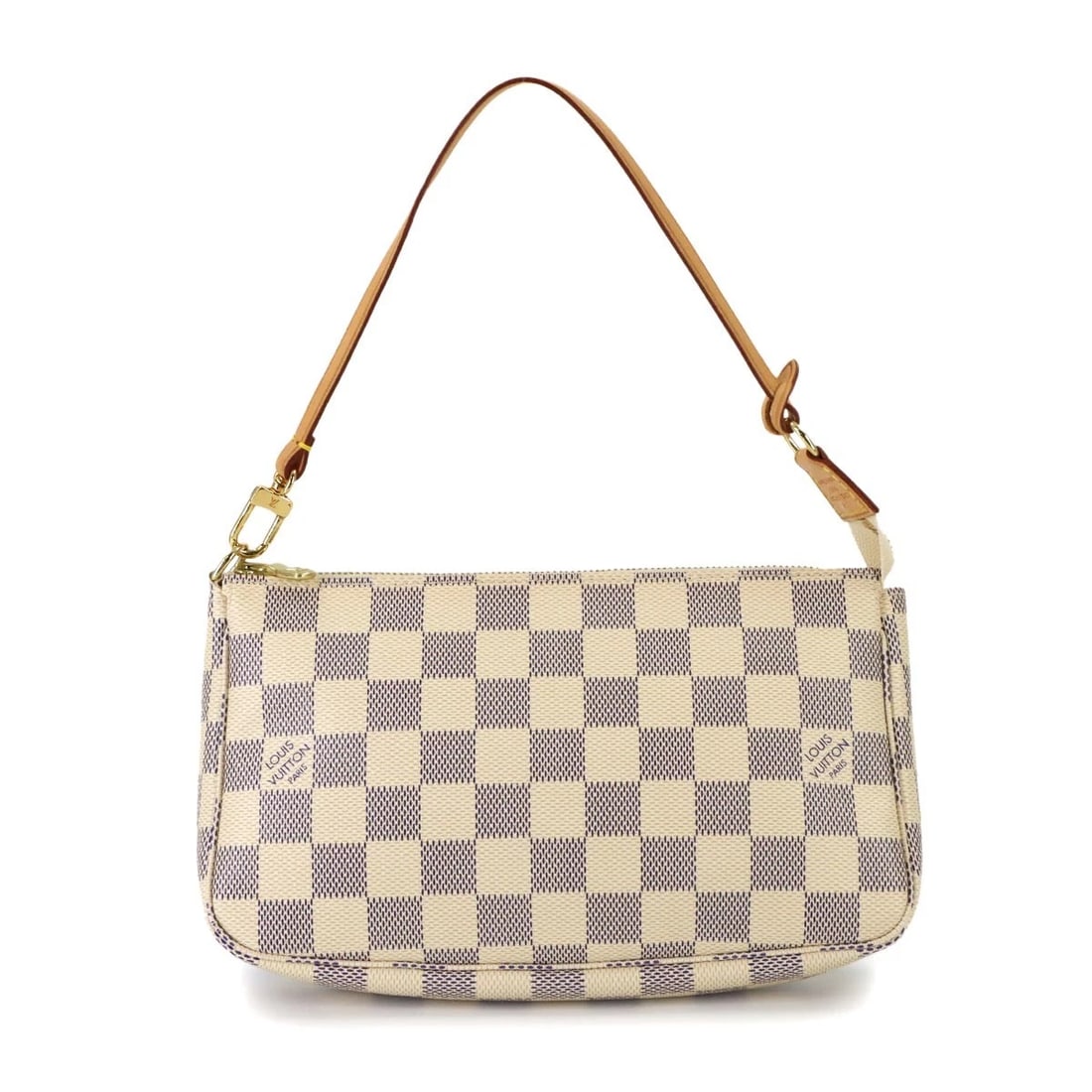 LOUIS VUITTON DAMIER AZUR POCHETTE POUCH PURSE: LOUIS VUITTON Damier Azur Pochette Pouch Purse Brand: LOUIS VUITTON Type/Style: Hand bag Material: Damier Azur Canvas Color: Damier Azur Size: W 8.27 inch, H 5.12 inch, D 1.57 inch Accessories: No