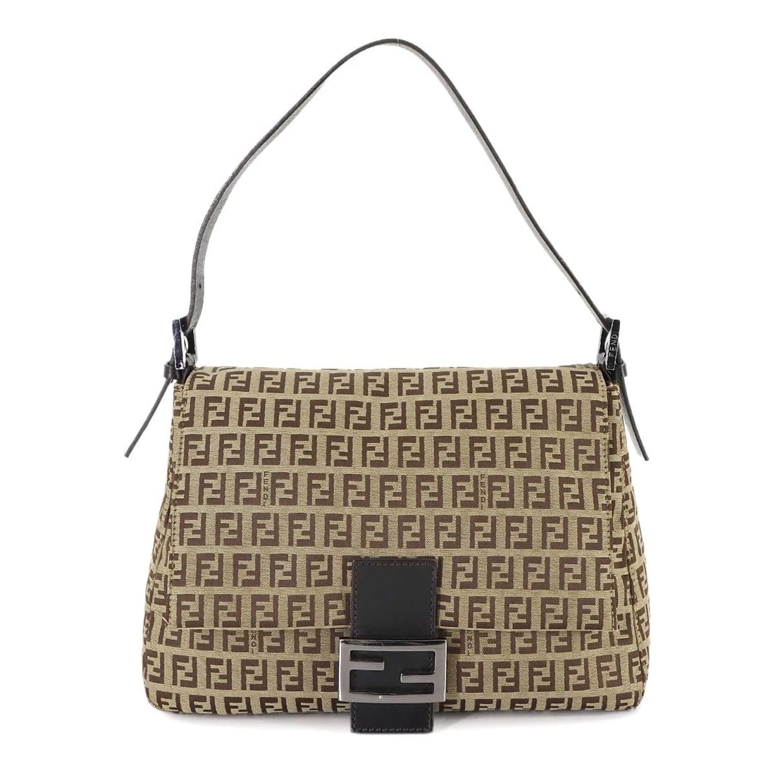 FENDI ZUCCHINO MAMMA BAGUETTE SHOULDER BAG CANVAS: FENDI Zucchino Mamma Baguette Shoulder Bag Canvas Brand: FENDI Type/Style: Shoulder Bag Material: Canvas , Leather Color: Brown , Beige Size: W 11.42 inch, H 8.27 inch, D 4.33 inch Accessories: No