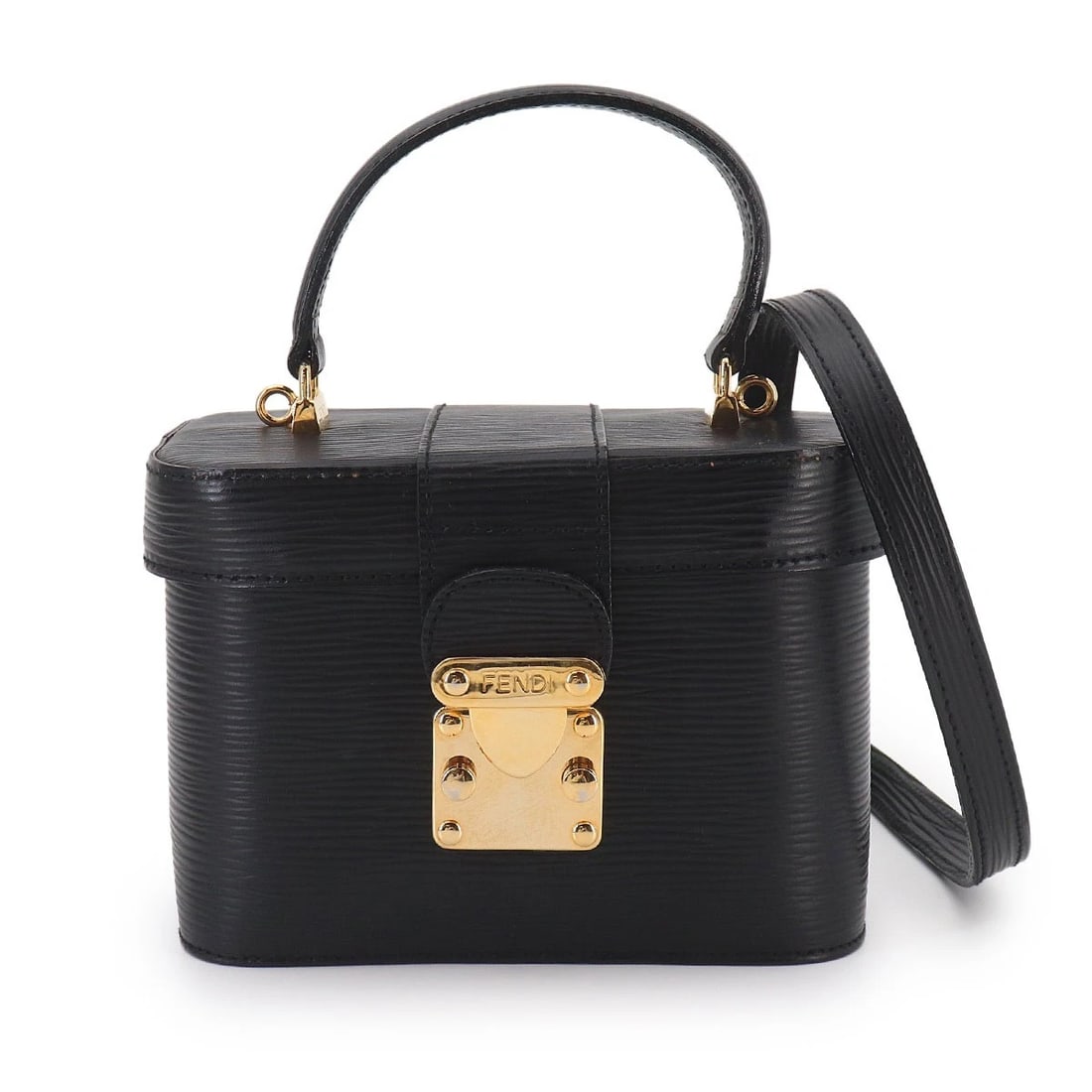 FENDI VANITY HAND SHOULDER BAG LEATHER BLACK PURSE: FENDI Vanity Hand Shoulder Bag Leather Black Purse Brand: FENDI Type/Style: Hand Bag / Shoulder Bag Material: Leather Color: Black Size: W 6.69 inch, H 4.92 inch, D 3.94 inch Accessories: None