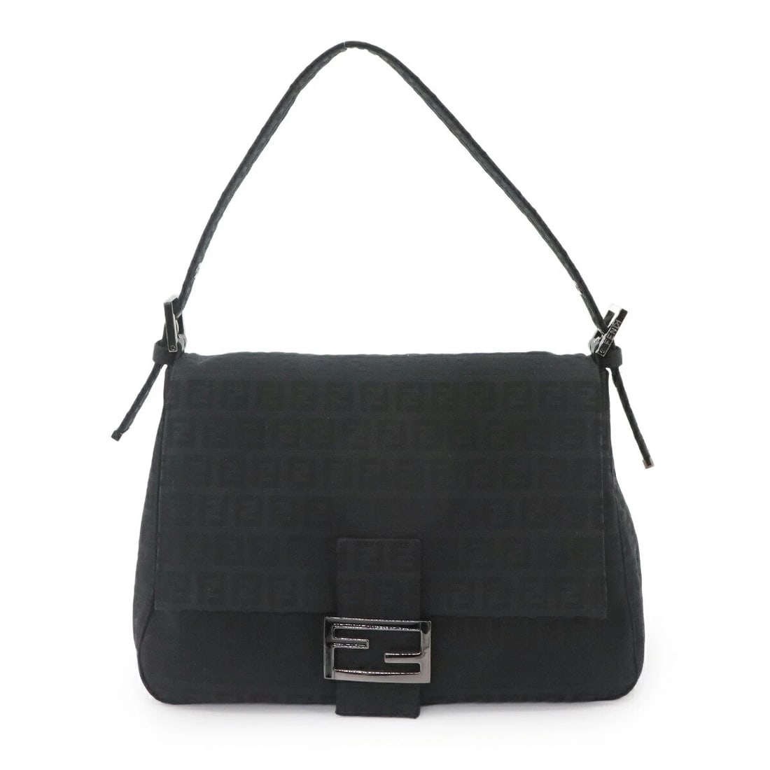FENDI ZUCCHINO MAMMA BAGUETTE SHOULDER BAG CANVAS BLACK: FENDI Zucchino Mamma Baguette Shoulder Bag Canvas Black Brand: FENDI Type/Style: Shoulder Bag Material: Canvas , Leather Color: Black Size: W 10.63 inch, H 7.09 inch, D 4.33 inch Accessories: None