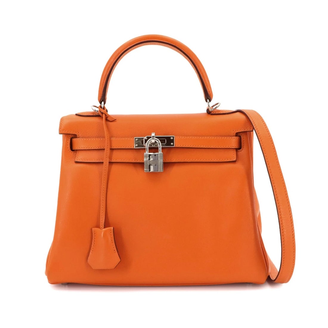 HERMES KELLY 25 HAND SHOULDER BAG VEAU SWIFT ORANGE PURSE (1 of 5)