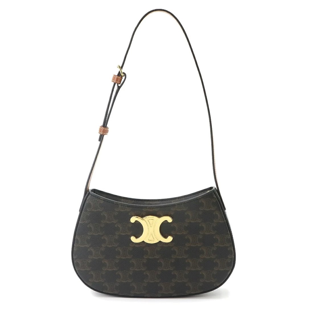 CELINE TRIOMPHE SHOULDER BAG PVC LEATHER BROWN: CELINE Triomphe Shoulder Bag PVC Leather Brown Brand: CELINE Type/Style: Shoulder Bag Material: PVC , Leather Color: Black , Brown Size: W 8.86 inch, H 5.71 inch, D 1.57 inch Accessories: None