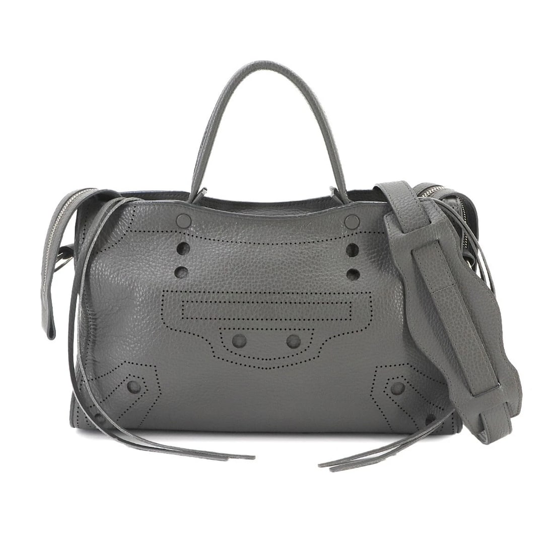 BALENCIAGA BLACKOUT CITY S HAND SHOULDER BAG: BALENCIAGA Blackout City S Hand Shoulder Bag Brand: BALENCIAGA Type/Style: Hand Bag / Shoulder Bag Material: Leather Color: Gray Size: W 11.81 inch, H 7.09 inch, D 4.13 inch Accessories: None