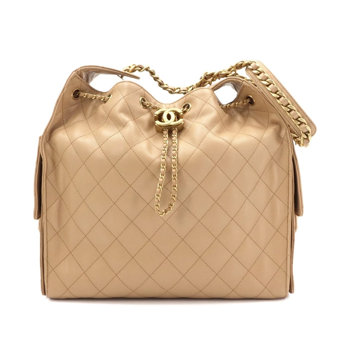 CHANEL 25 SMALL SHOULDER BAG LEATHER BEIGE: CHANEL 25 Small Shoulder Bag Leather Beige Brand: CHANEL Type/Style: Shoulder Bag Material: Leather Color: Beige Size: W 11.61 inch, H 11.02 inch, D 6.10 inch Accessories: None Accessories