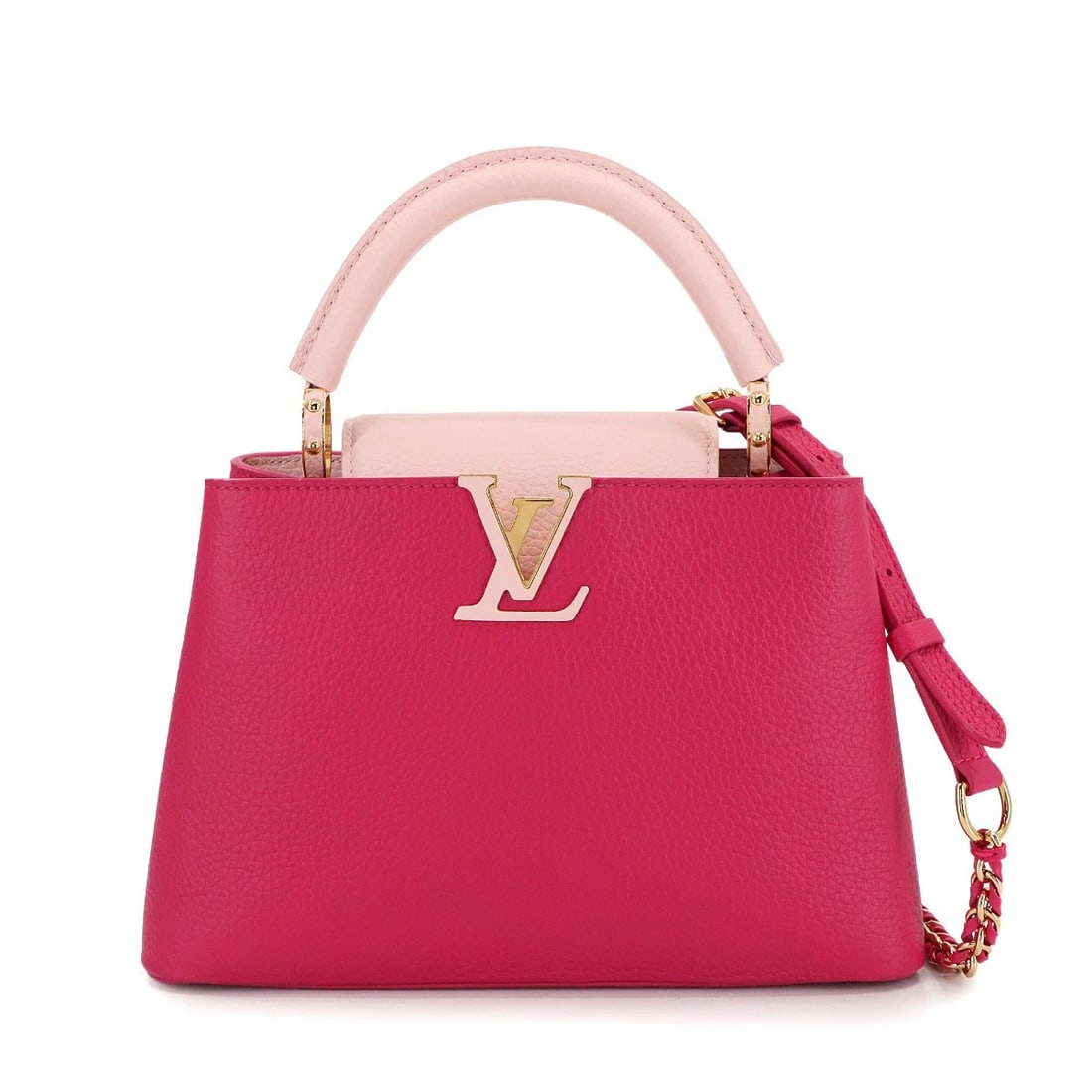 LOUIS VUITTON CAPUCINES BB 2WAY HAND SHOULDER BAG: LOUIS VUITTON Capucines BB 2way Hand Shoulder Bag Brand: LOUIS VUITTON Type/Style: Hand Bag / Shoulder Bag Material: Taurillon Leather Color: Pink Size: W 10.43 inch, H 6.89 inch, D 3.54 inch Acce